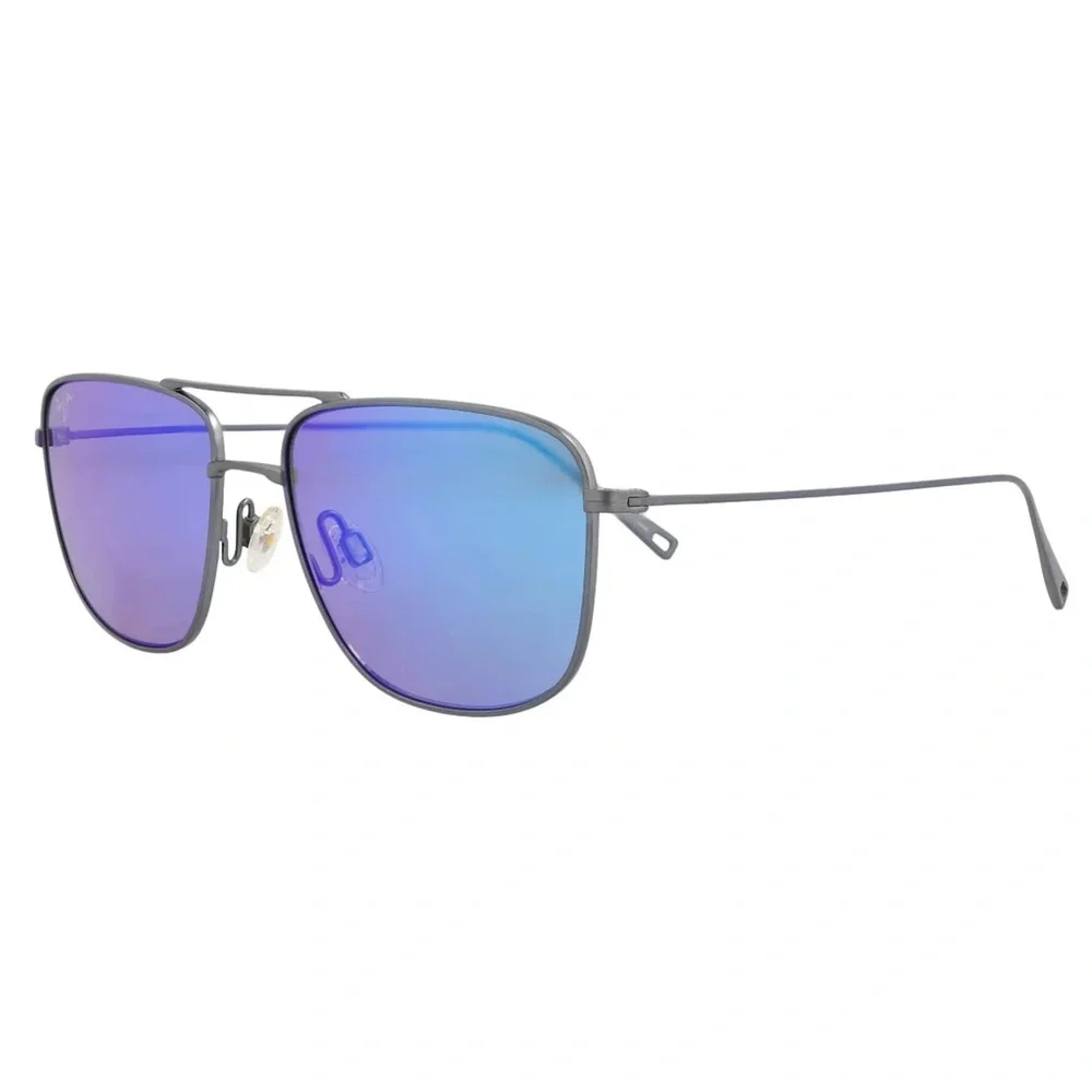 Maui Jim  Mikioi Titanium Blue Mirrored Rectangle Sunglasses